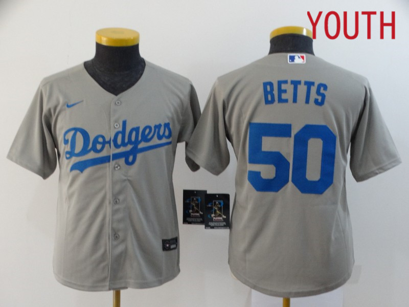 Youth Los Angeles Dodgers #50 Betts Grey Nike Game MLB Jerseys->youth mlb jersey->Youth Jersey